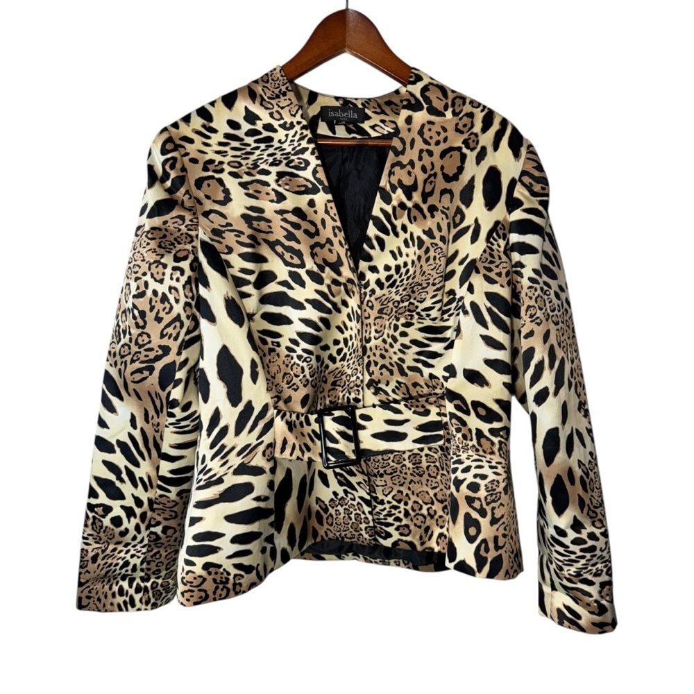 Isabella Suits Women's Size 14 Brown Cheetah Animal Print Blazer Jacket